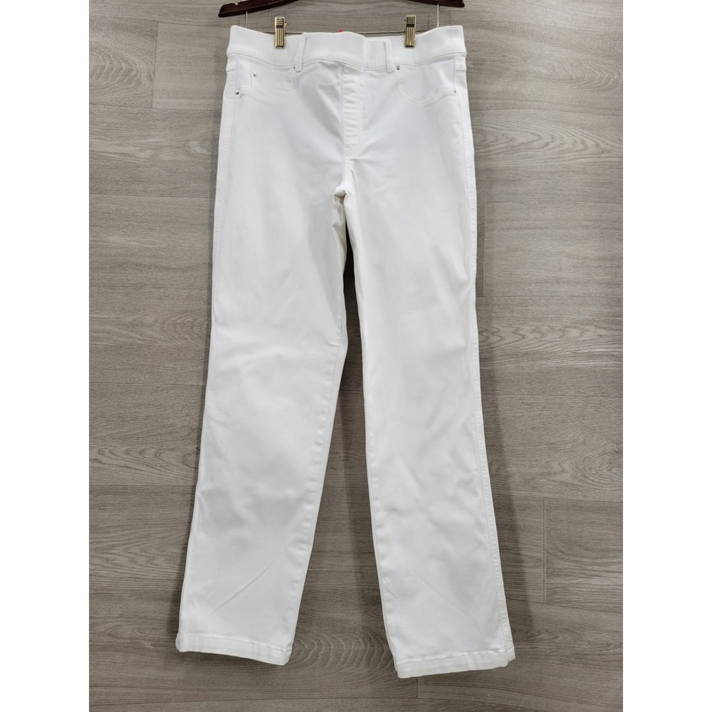 SPANX Cropped Flare Denim Jeans Women's XL White Raw Hem Stretch Slimming